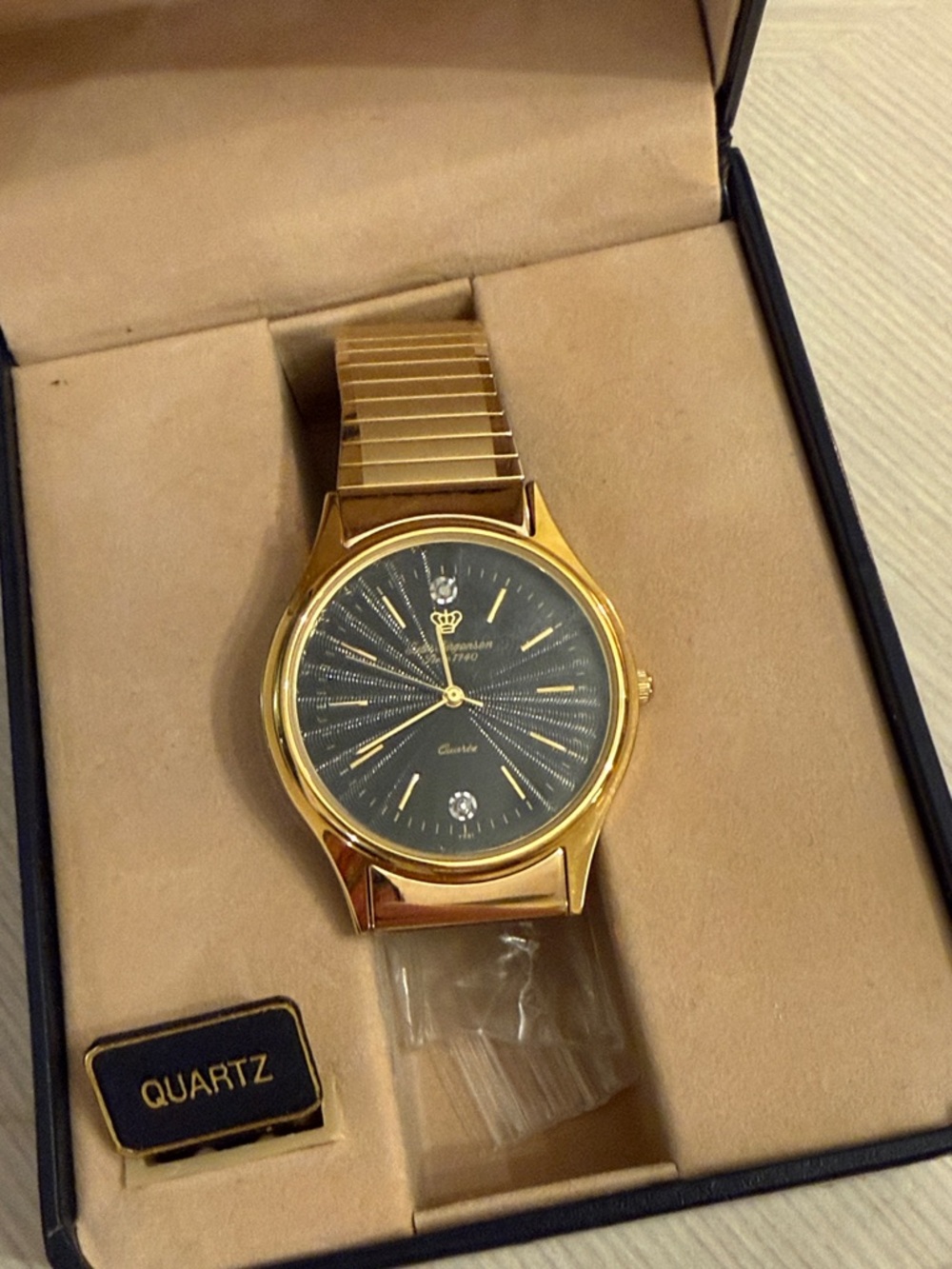 Jules Jorgensen Mens Gold America Black Quartz Watch Stainless Steel Vintage New - Picture 8 of 9
